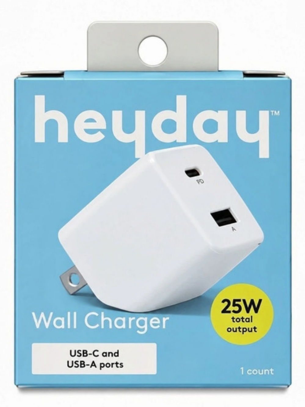 heyday Dual Port 25W USB-A and USB-C Wall Charger & USB-C